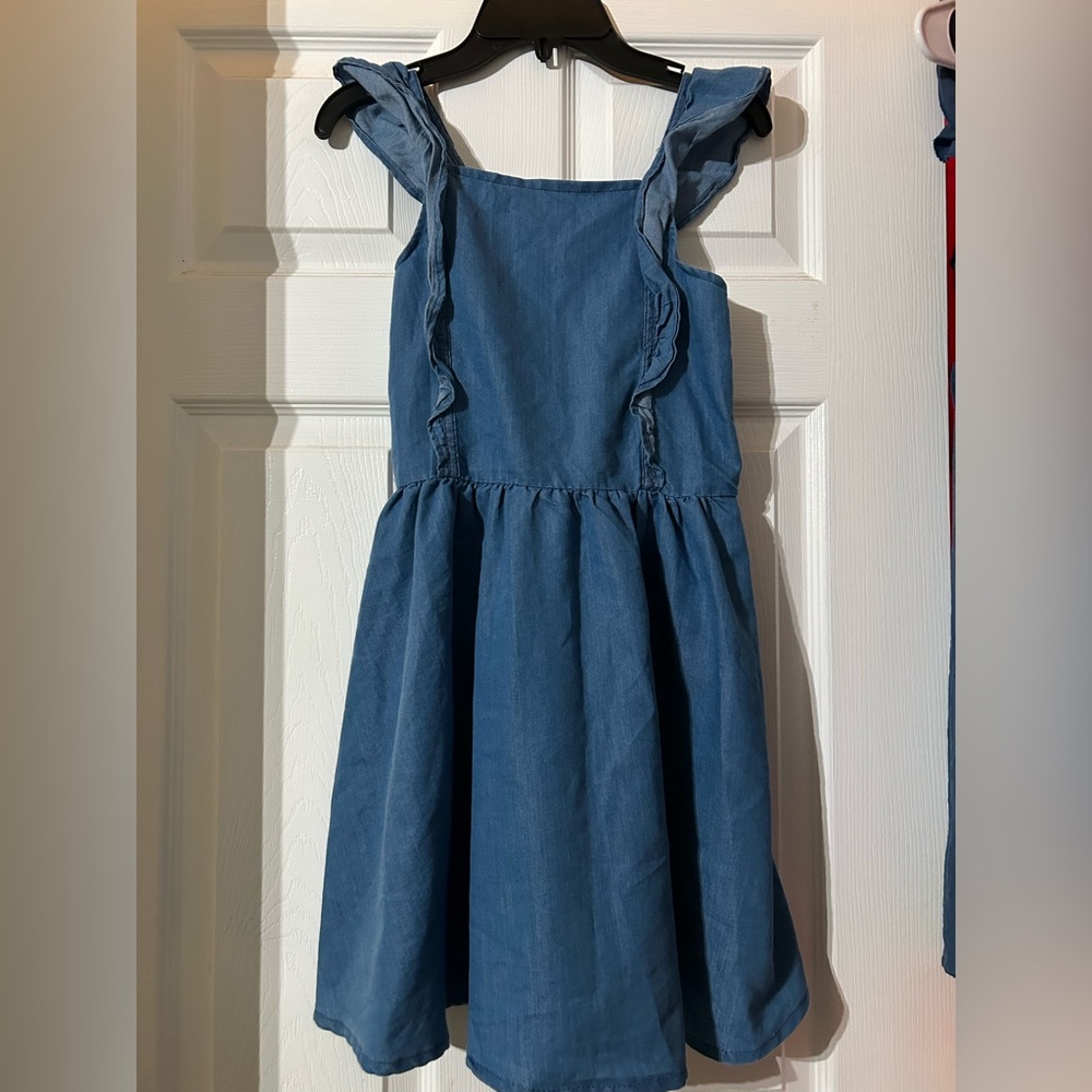 Girls BCBG Denim Blue Ruffled Dress Size 10 stretchy back
